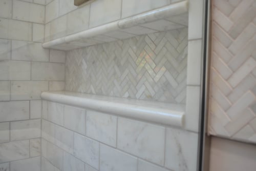 Whose Design Is That, How To Tile A Shower Niche With Pencil Trim