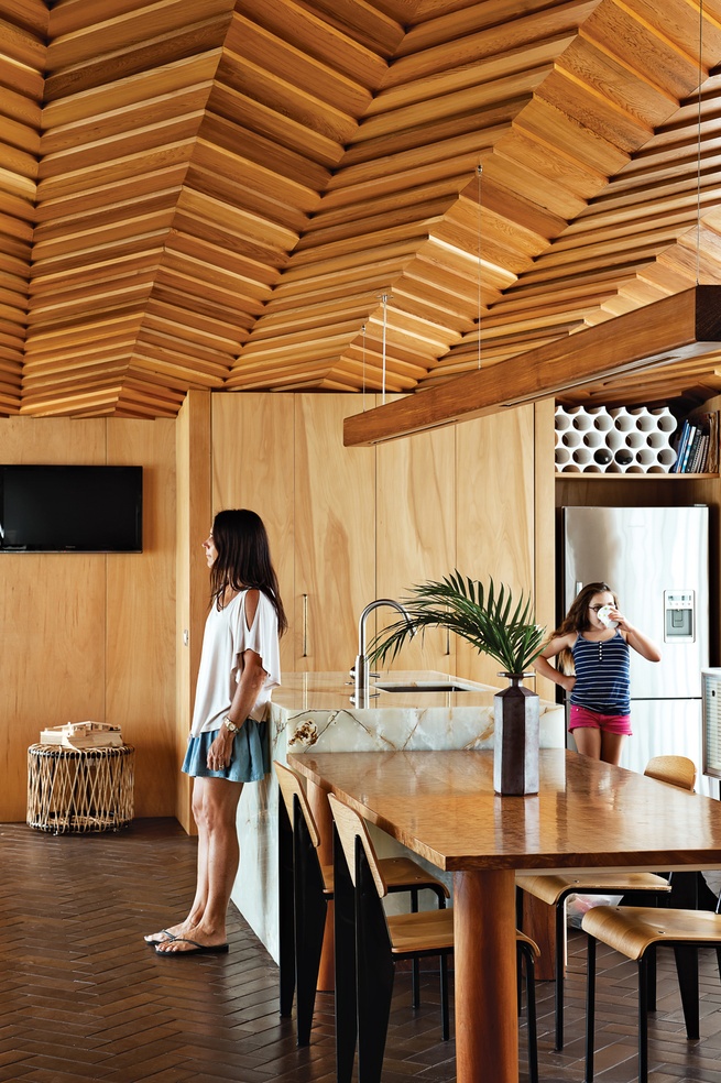 That ceiling! And love all the warmth the wood adds to the space.